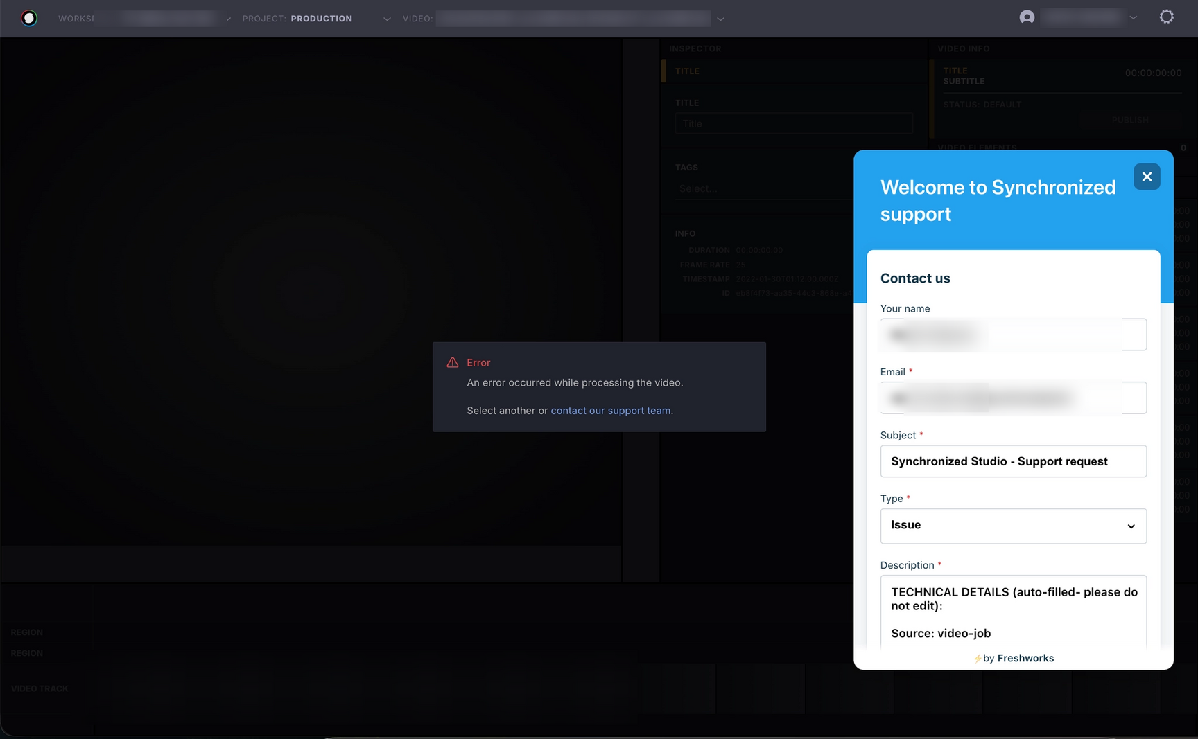 Studio · widget de support Freshdesk : remonter une erreur en reprenant automatiquement le contexte technique